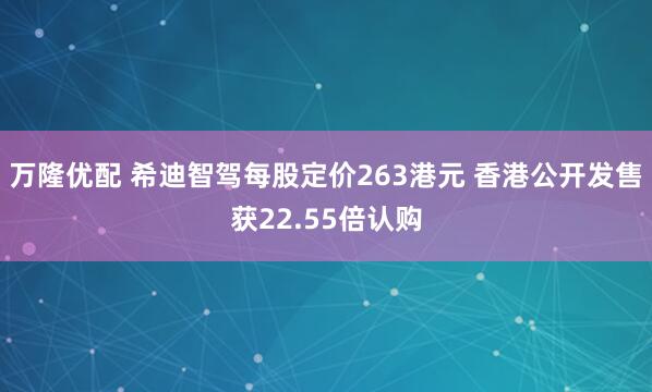 万隆优配 希迪智驾每股定价263港元 香港公开发售获22.55倍认购